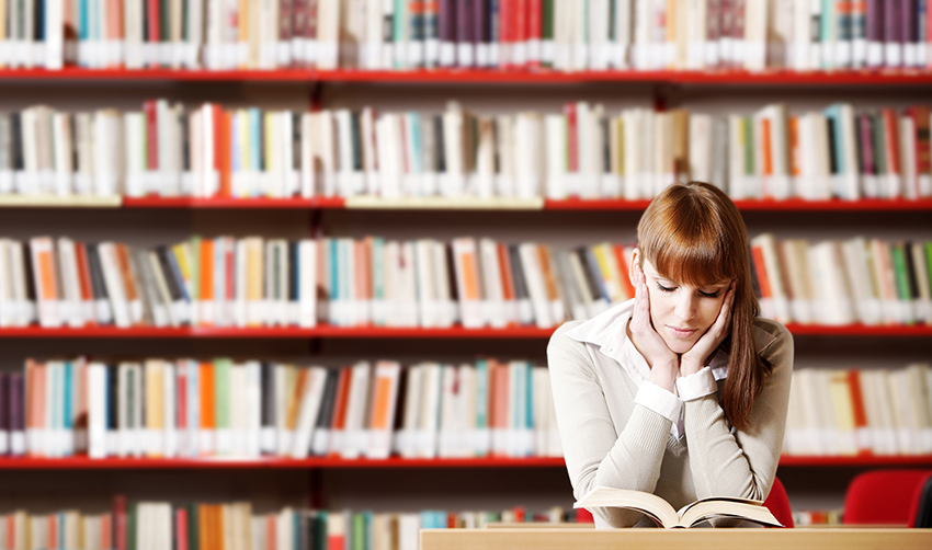 woman in library