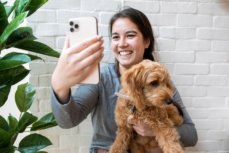 taking a selfie with a dog