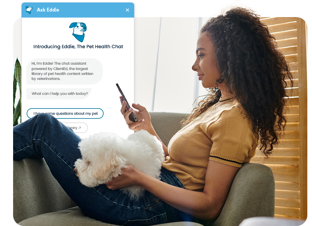 Woman with dog using AskEddie.