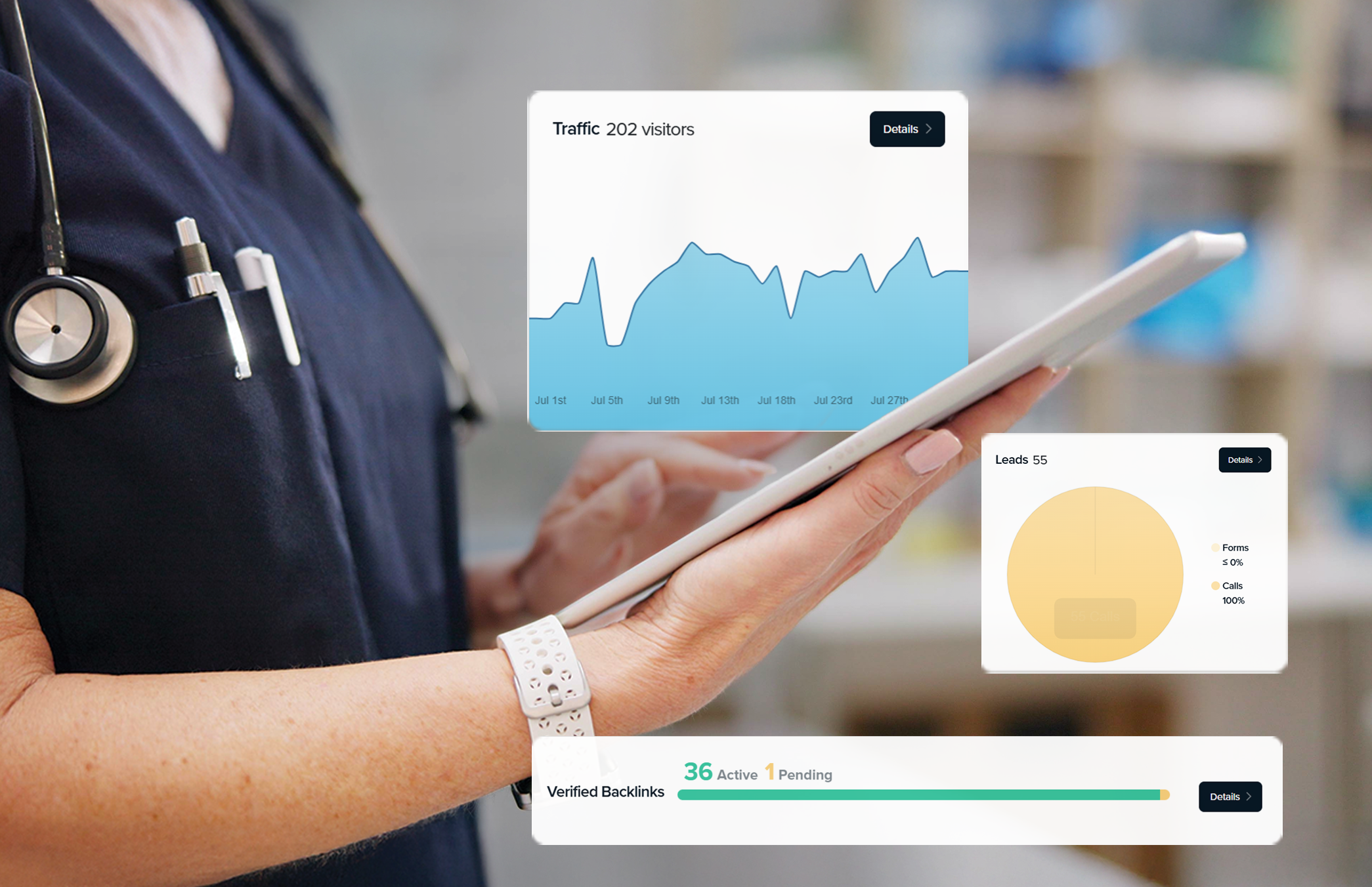 Image of a veterinarian on a tablet looking at statistics.